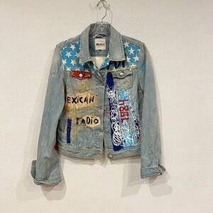 Brandy Melville US Flag Stars Stripes Denim Jacket Custom Hand Painted S…